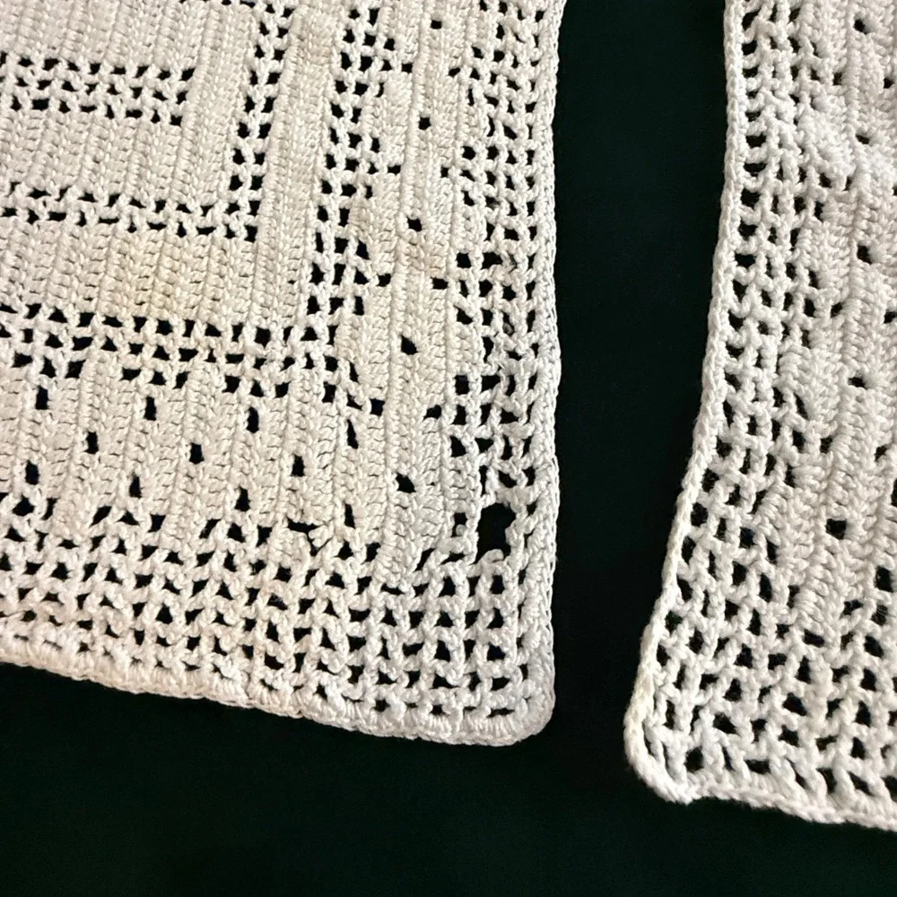 Vintage White Crochet Lace Placemats Set of 4 Rectangle Table Linens 13x10